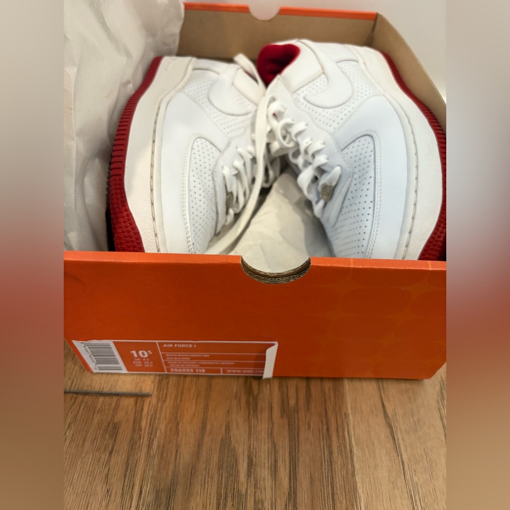 Men’s red & white Nike Air Force One- good condition
